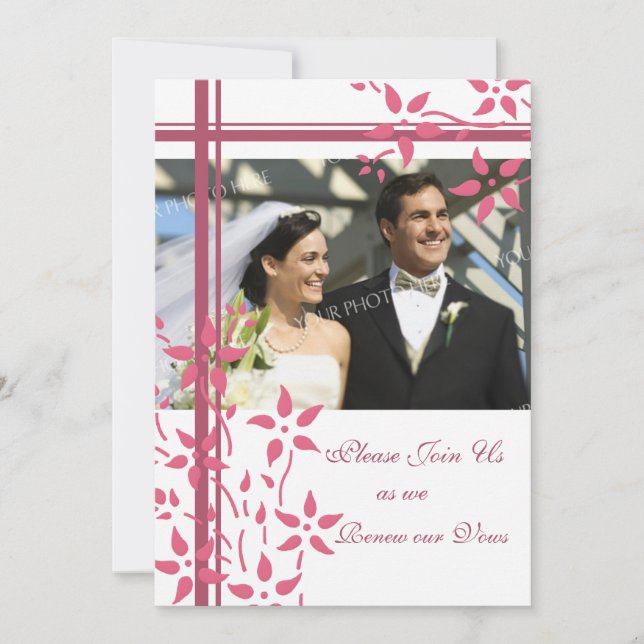 Mariage photo rose et blanc Invitations de renouve (Devant)