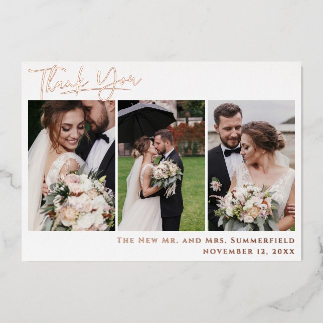 Mariage Photo Rose Gold Foil Carte de remerciement (Recto)