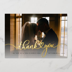 Mariage Photo Script Gold Foil Carte de remercieme