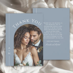 Mariage photo simple Dusty Blue Monogram Merci