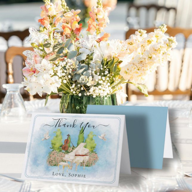 Mariage Piano violon fleurs colombes Carte de reme (Créateur téléchargé)