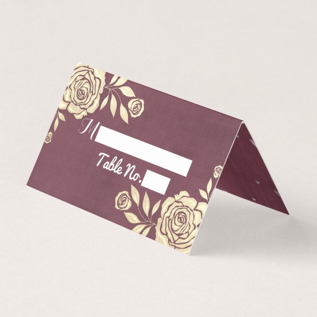 Mariage Place Numéro de table Or Roses Bourgogne R (Front)