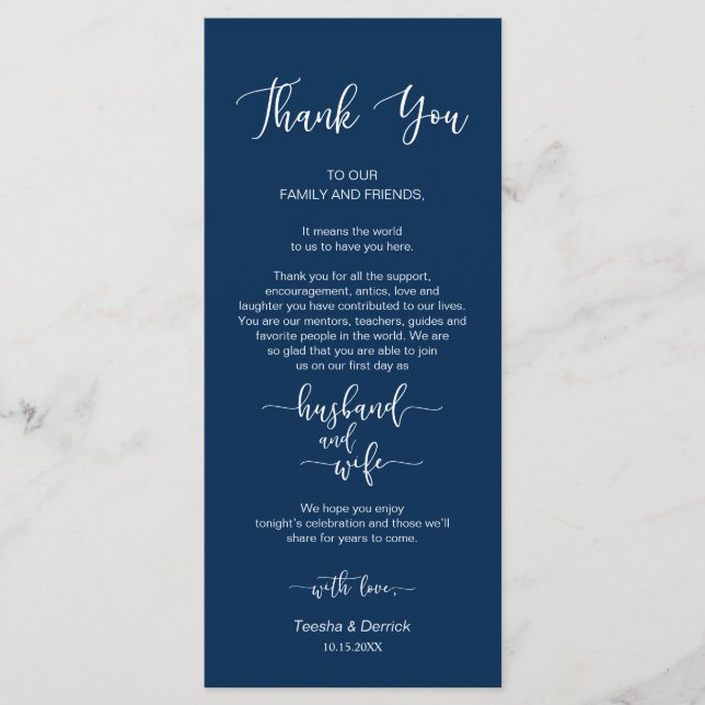 Mariage Place Réglage Merci, Cartes Bleues Marine (Devant)