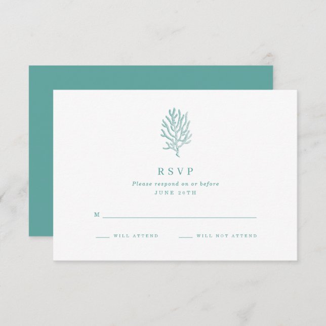 Mariage plage Corail côtier Turquoise RSVP (Devant / Derrière)