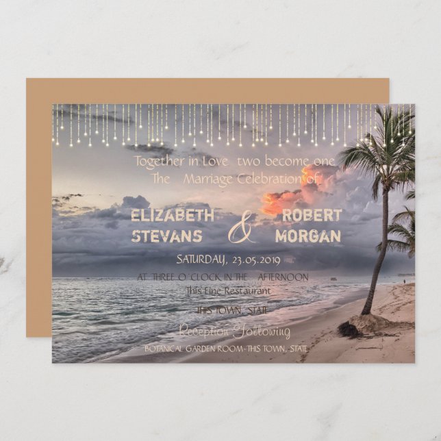 Mariage plage, Invitation Palm (Devant / Derrière)