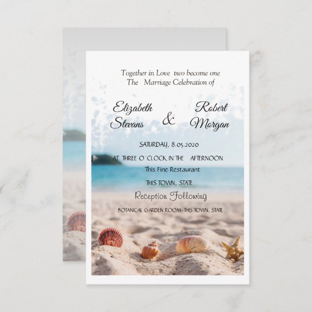 Mariage plage, Sable, Coquillages Invitation (Devant / Derrière)