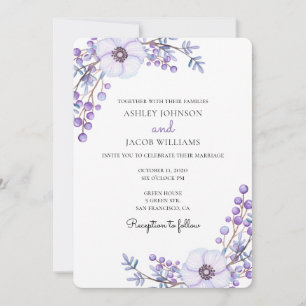 Mariage pourpre. Fleurs lilas. Invitation florale