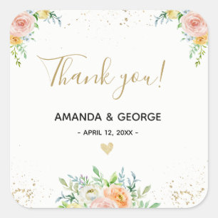 Mariage préférence autocollant floral or et rose