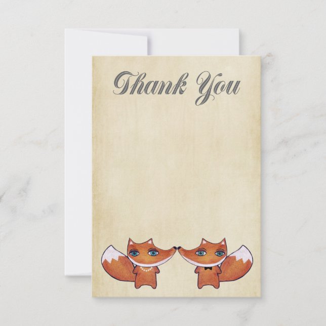 Mariage Red Fox Couple Thank You Note Cartes (Devant)