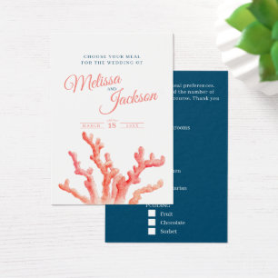Mariage repas choix corail bleu petites cartes