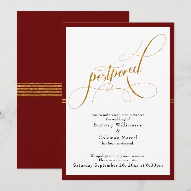 Mariage repoussé Élégant Rouge avec carte Gold Str (Devant / Derrière)