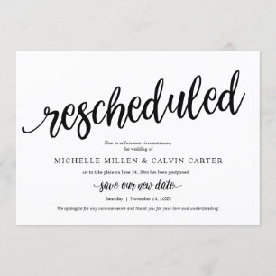 Mariage reprogrammé, noir, carte Faire-part