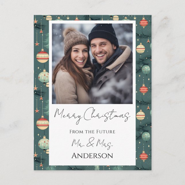 Mariage Retro Noël Enregistrer la date Carte posta (Devant)