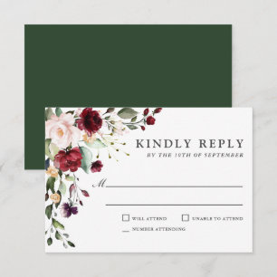 Mariage romantique Bourgogne et Plum Floral RSVP
