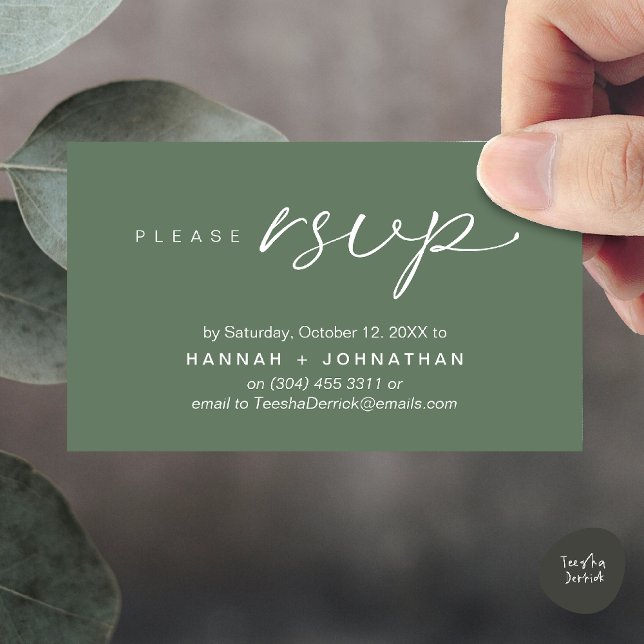 Mariage romantique moderne invite RSVP carte de ra (Modern Romantic Wedding Invitation Invites RSVP Reminder Card Sage Green)
