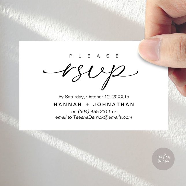 Mariage romantique moderne invite RSVP carte de ra (Modern Romantic Wedding Invitation Invites RSVP Reminder Card Black White)