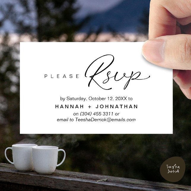 Mariage romantique moderne invite RSVP carte de ra (Modern Romantic Wedding Invitation Invites RSVP Reminder Card Black White)