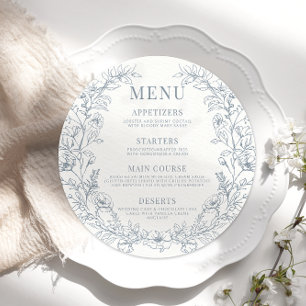Mariage rond bleu-duvet Menu Carte Plaque