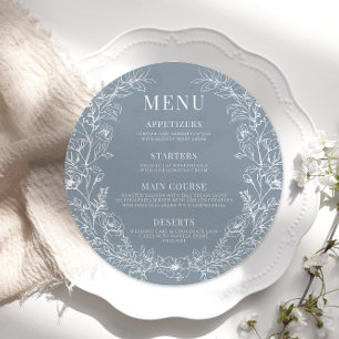 Mariage rond bleu-duvet Menu Carte Plaque