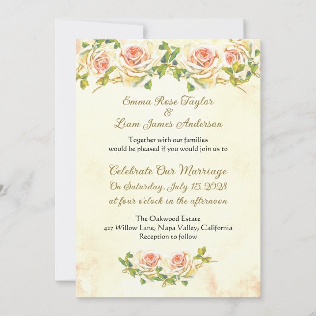 Mariage Rose antique 5 x 7 Invitation I (Devant)