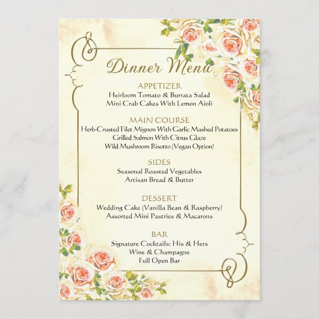 Mariage Rose antique Menu 5 x 7 (Devant)