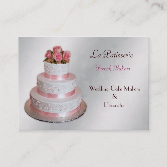 mariage rose argent pâtisseries cartes de visite (Devant)