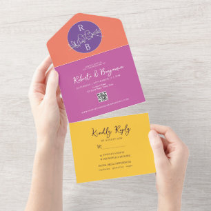 Mariage rose brillant en une seule invitation