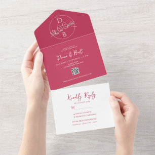 Mariage rose brillant en une seule invitation