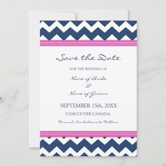 Mariage rose chaud bleu Enregistrer la carte de da (Devant)