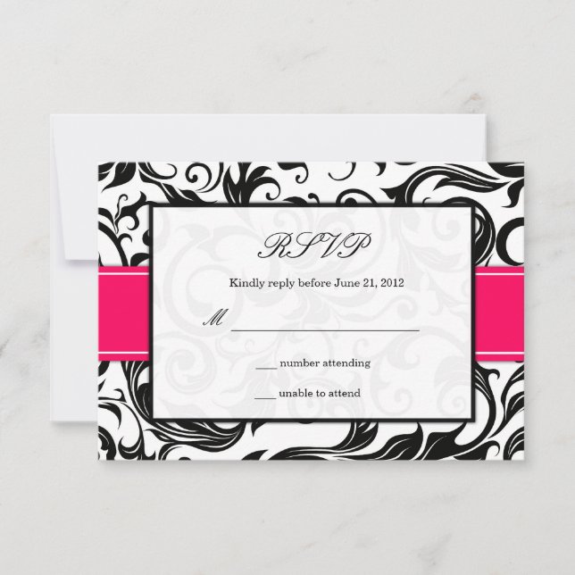 Mariage rose chaud et noir tourbillon RSVP (Devant)