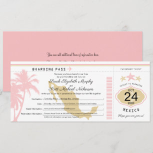 Mariage rose de carte d'embarquement d'or du