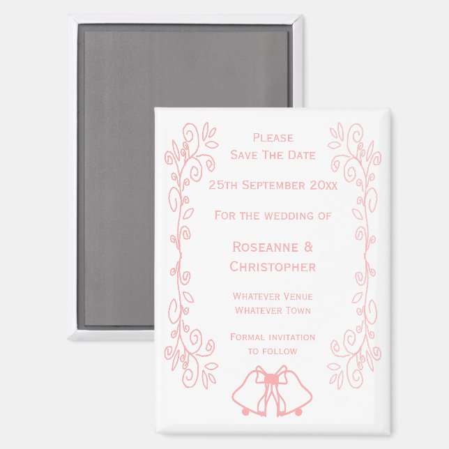 Mariage rose Enregistrer La Date Magnet Bells (Recto/Verso)