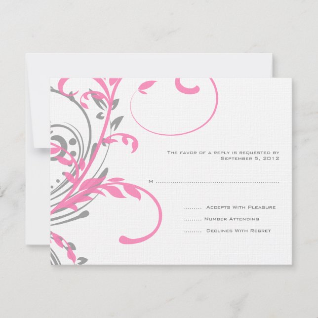 Mariage rose et gris double floral RSVP (Devant)