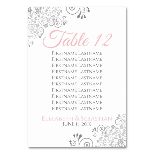 Mariage rose et gris Numéro de table avec tableau  (Dos)