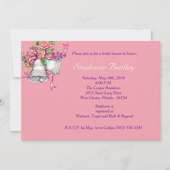 Mariage rose Floral Bells Invitation de douche nup (Devant)