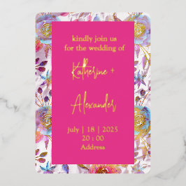 Mariage rose floral Lily Invitation classiques Or