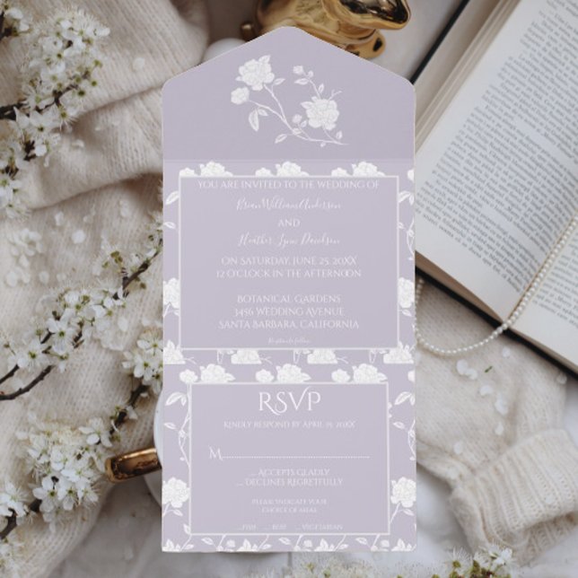 Mariage Rose Lavender tout en une invitation (Lavender Rose All in One Wedding Invitation)