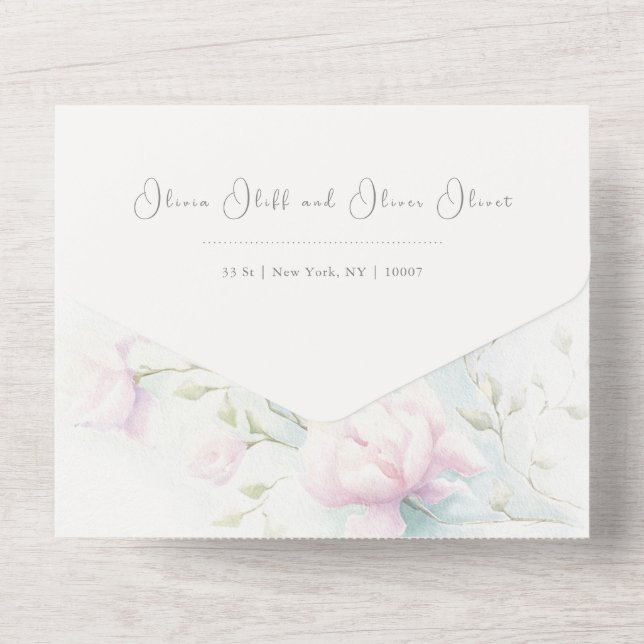 Mariage rose Magnolia tout en une invitation (Verso)