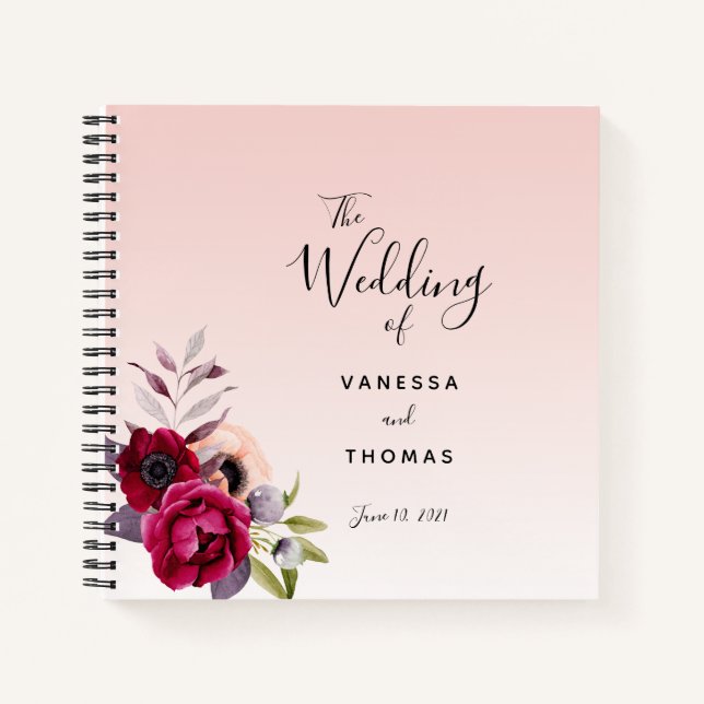 Mariage rose or bleu rose fleurons livre d'or (Devant)
