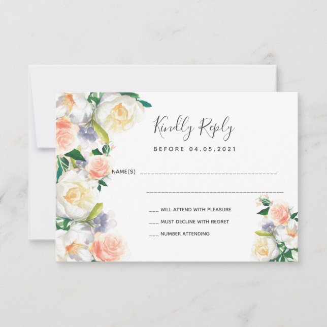 Mariage rose or flush floraux blanc RSVP (Devant)