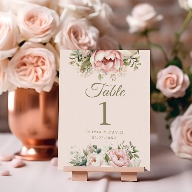 Mariage rose pâle et rose pâle Numéro de table (Pale Peach and Blush Pink Wedding Table Number on blush and copper wedding table.)