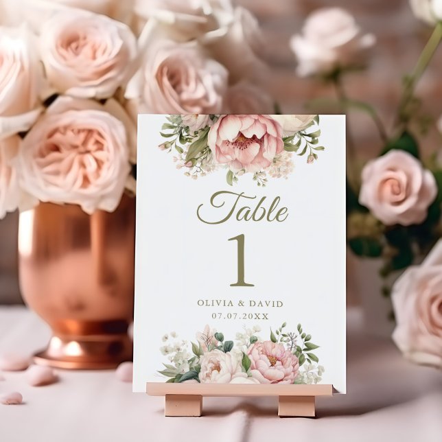 Mariage rose pâle et rose pâle Numéro de table (Pale Peach and Blush Pink Wedding Table Number on blush and copper wedding table.)