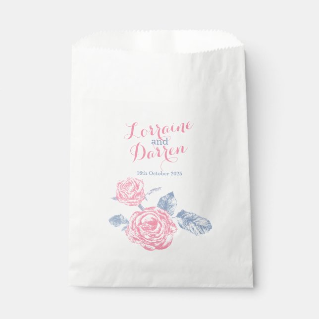 Mariage rose rose encre en tirant sacs de faveur (Devant)