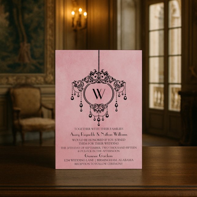Mariage rose Vintage de lustre Invitation (Pink Vintage Chandelier Wedding Invite)