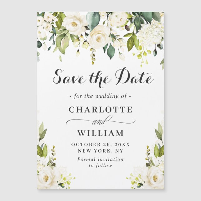 Mariage Roses blanches Enregistrer la date Carte m (Devant)