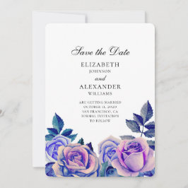 Mariage roses bleues et violettes save the date