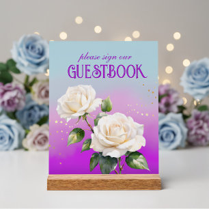 Mariage Roses Ombrées Aquarelle Bleu Rose Violet