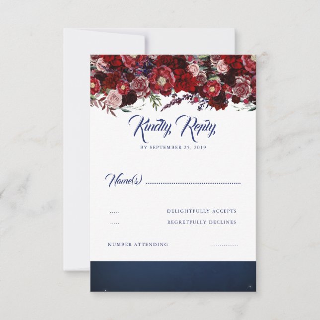Mariage rouge bleu marine et bordeaux RSVP (Devant)