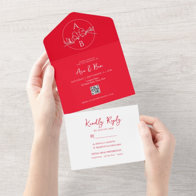 Mariage rouge brillant en une seule invitation (Déchirure)