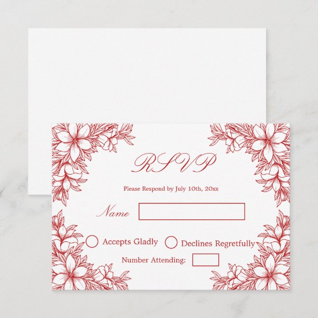 Mariage rouge RSVP avec graphismes floraux ornés (Devant / Derrière)